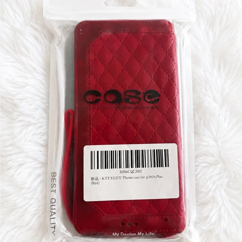 Red Quilted Wallet Phone Case Folio Cover Card Holder Magnetic Closure